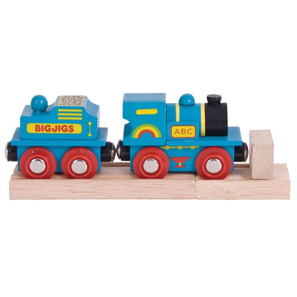Bigjigs Rail Niebieska lokomotywa z tendrem + 2 tory