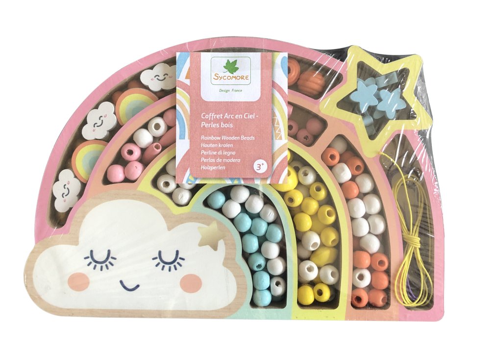 Fából készült pasztell gyöngyök - Szivárvány, 180 db