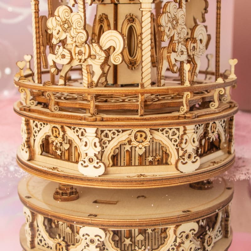 RoboTime Puzzle 3D en bois boîte à musique Carrousel romantique – Image 7