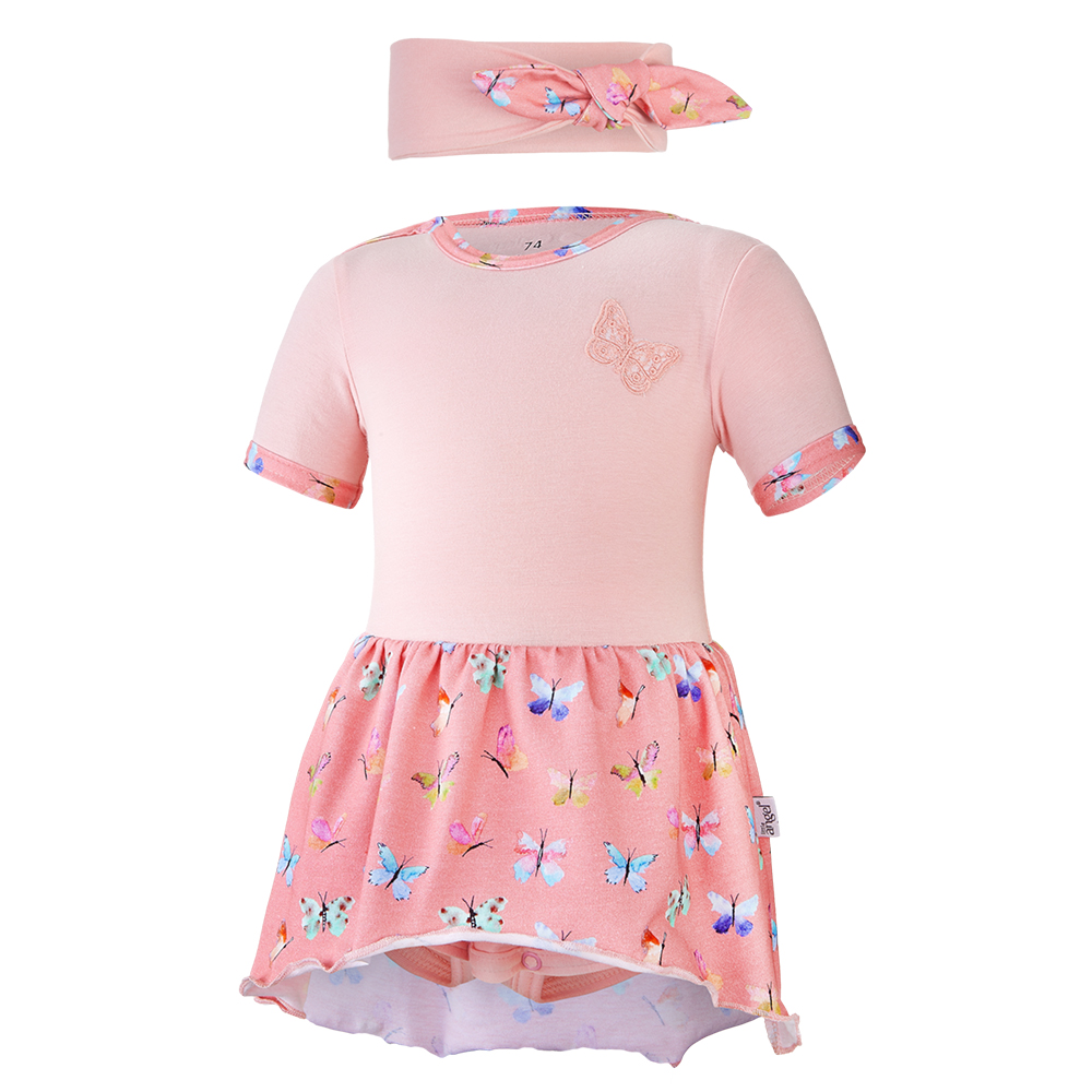 Body vestido fino KR set Outlast® - melocotón claro/mariposas 86