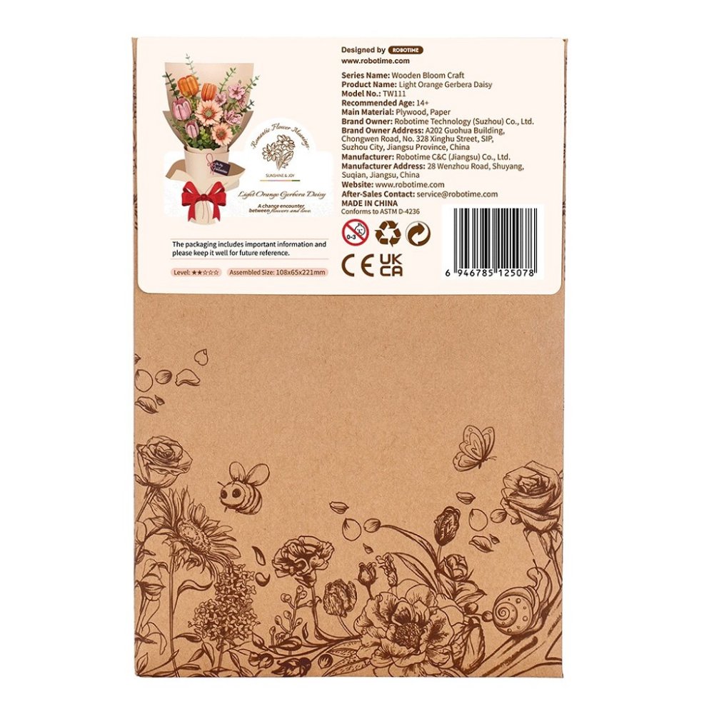 RoboTime 3D dřevěná skládačka Oranžová gerbera (obrázek 3)