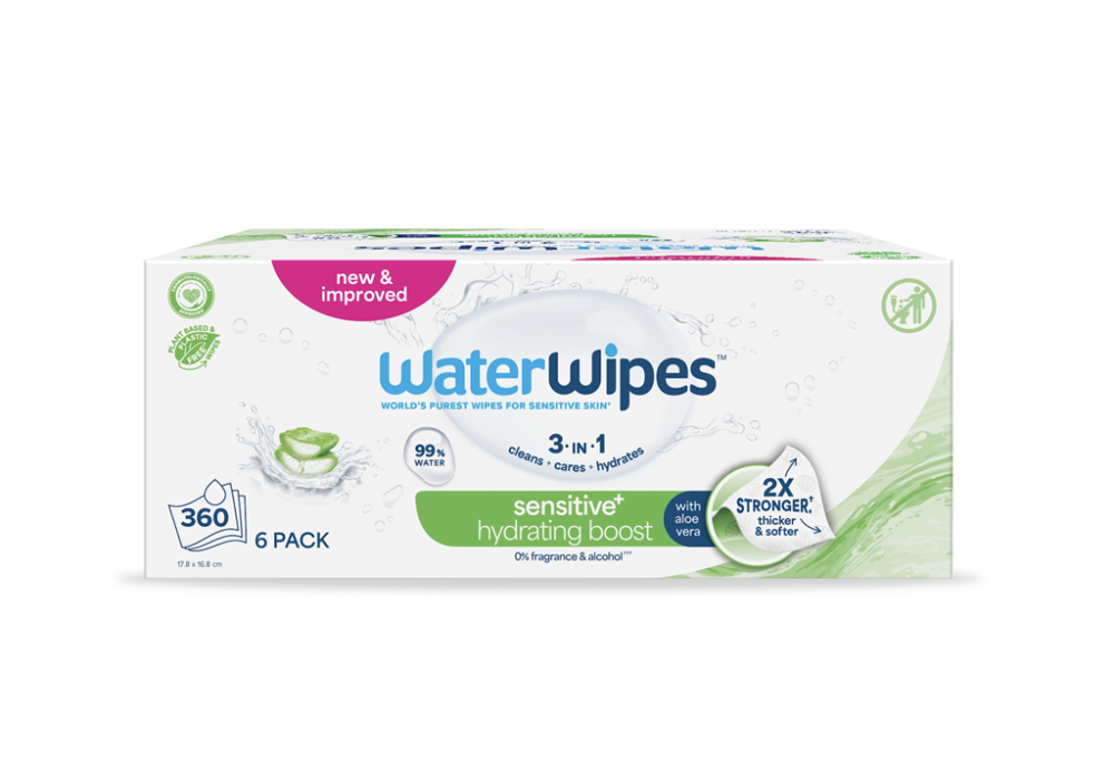 6x WATERWIPES Ubrousky vlhčené Hydrating clean with aloe vera 3in1 60 ks