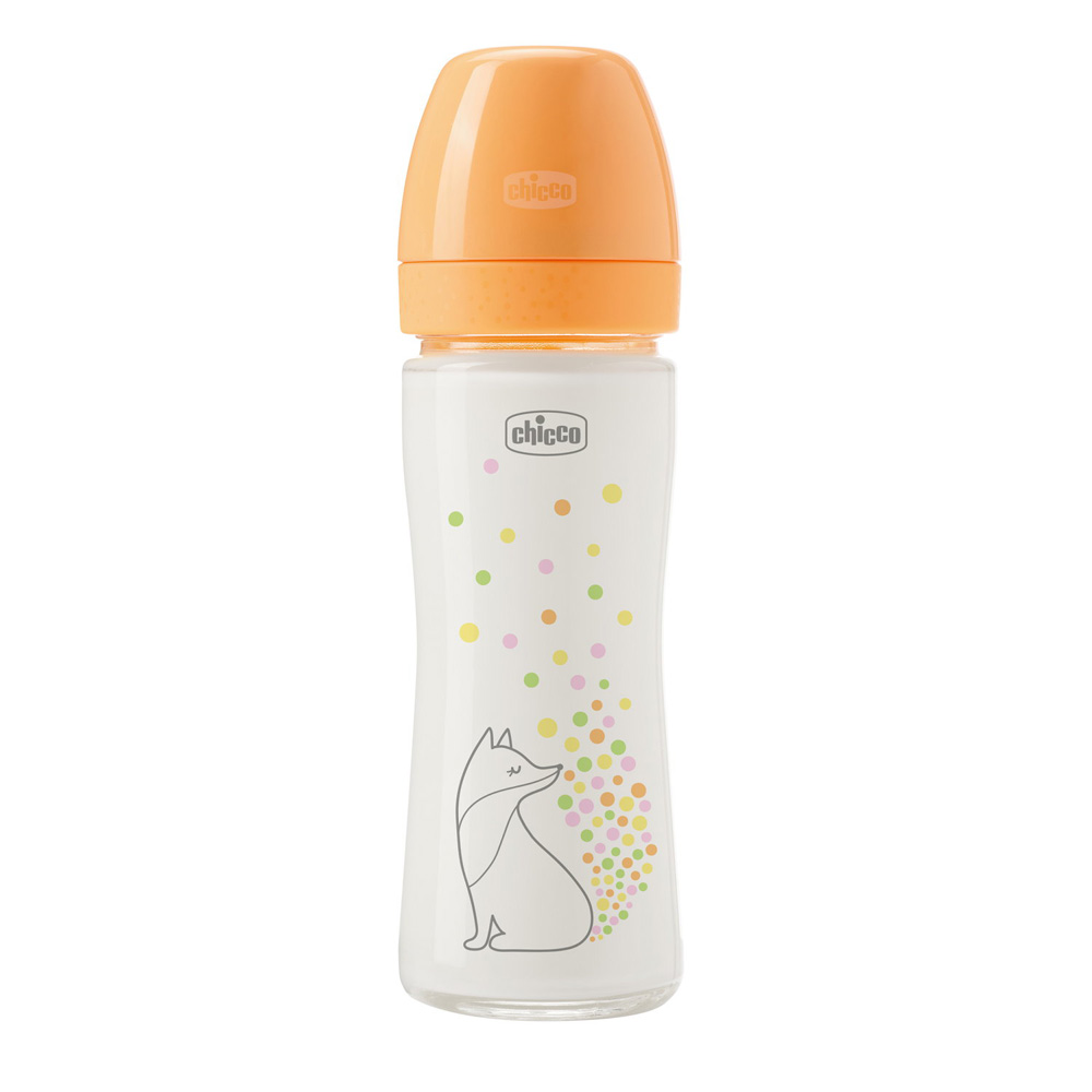 CHICCO Kojenecká skleněná láhev Perfect Easy 240 ml, pomalý silikonový průtok, pro dívky, 0m+
