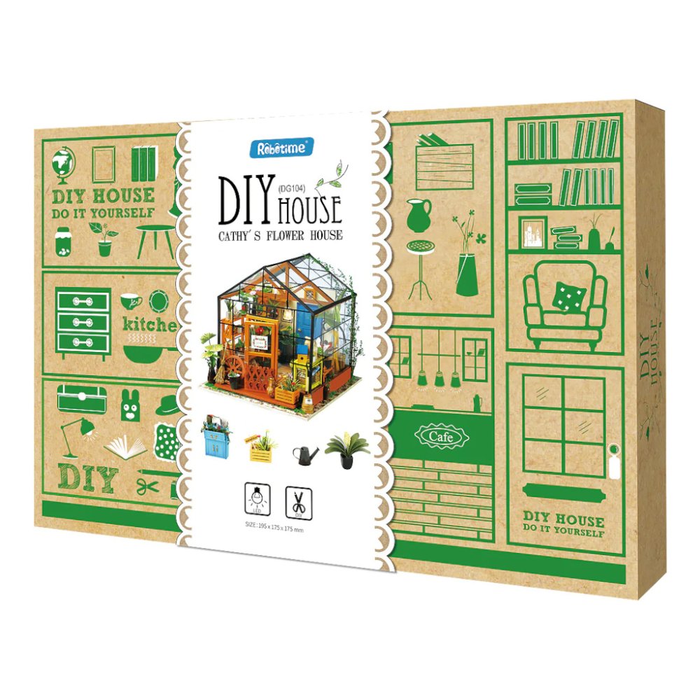 RoboTime 3D dřevěná skládačka Miniatura domečku Květinový skleník (obrázek 8)