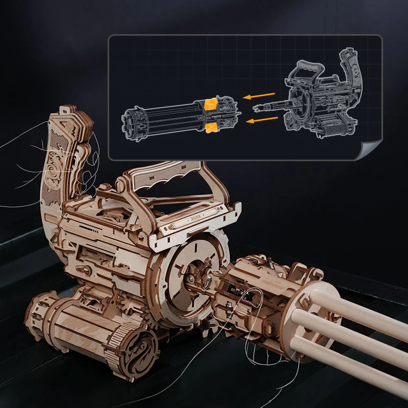 RoboTime 3D dřevěná mechanická skládačka Rotační kulomet (obrázek 9)