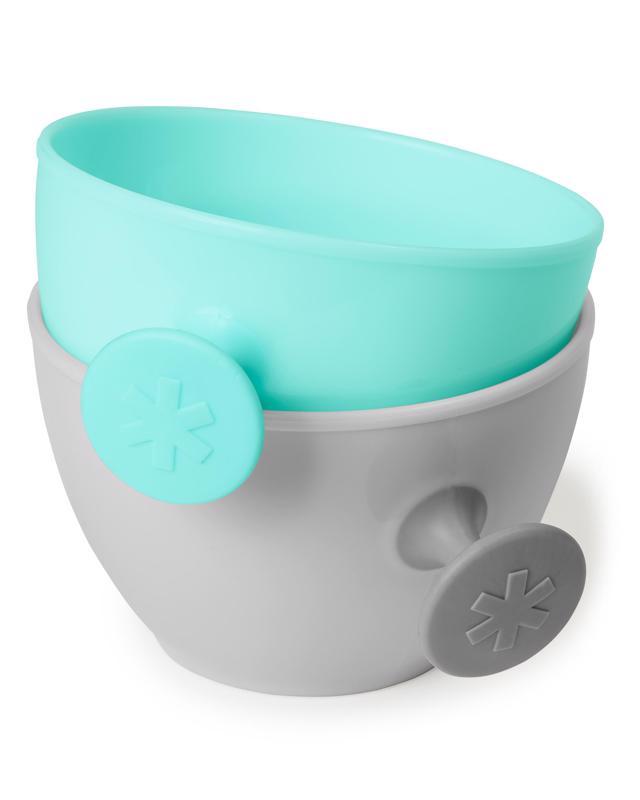 SKIP HOP Bowls With Lid And Holder Easy Grab Grey,Teal 2 X 240 Ml, 3m+