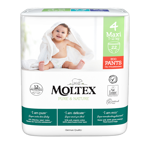 MOLTEX Pure&Nature Chiloți Scutec De Unică Folosință 4 Maxi (7-12 Kg) 22 Buc