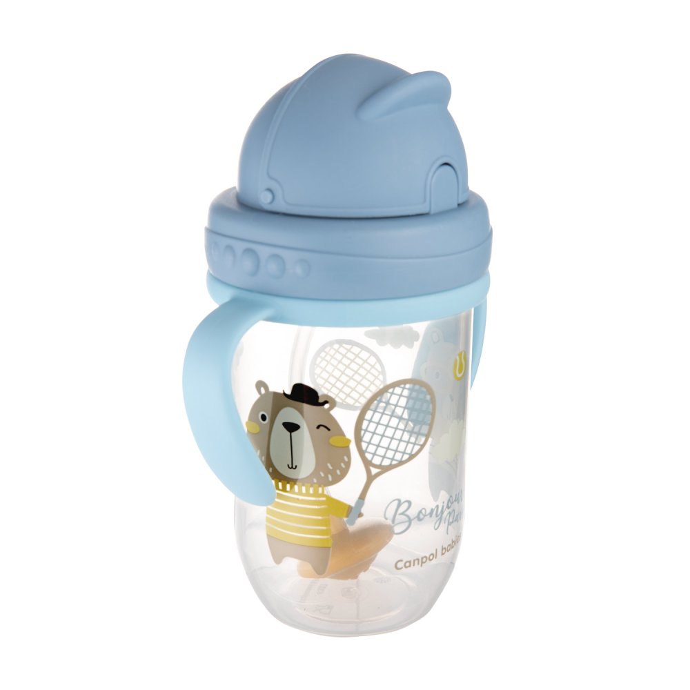 CANPOL BABIES Gobelet Anti-fuite Avec Paille Et Lest 270 Ml Bonjour Paris Bleu, 6 Mois+