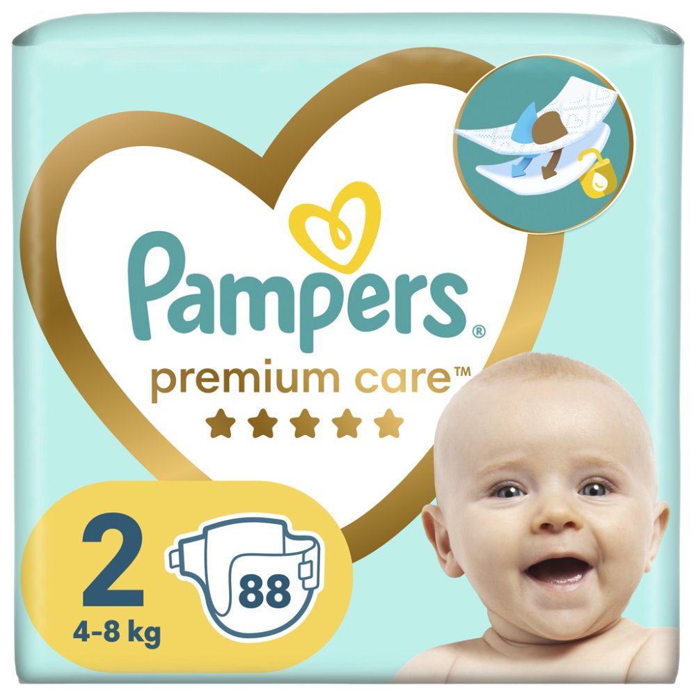 PAMPERS Pleny Jednorázové Premium Care Vel. 2 (88 Ks) 4-8 Kg