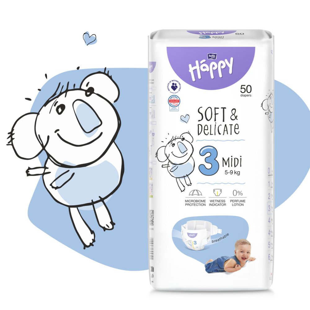 BELLA HAPPY Baby Midi Pieluszki Jednorazowe 5-9 Kg 50 Szt