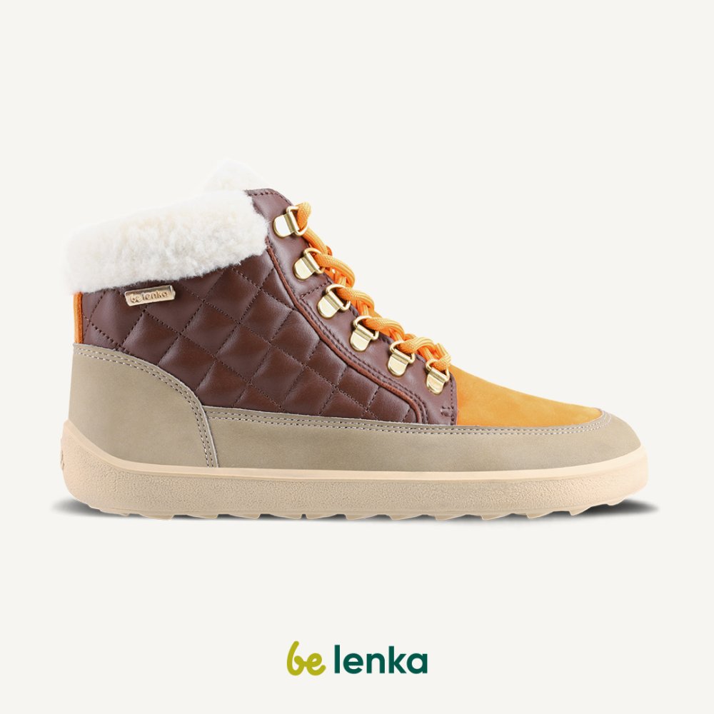 Barfußstiefel Be Lenka Olivia – Taupe, Dunkelbraun Und Orange 36 Orange