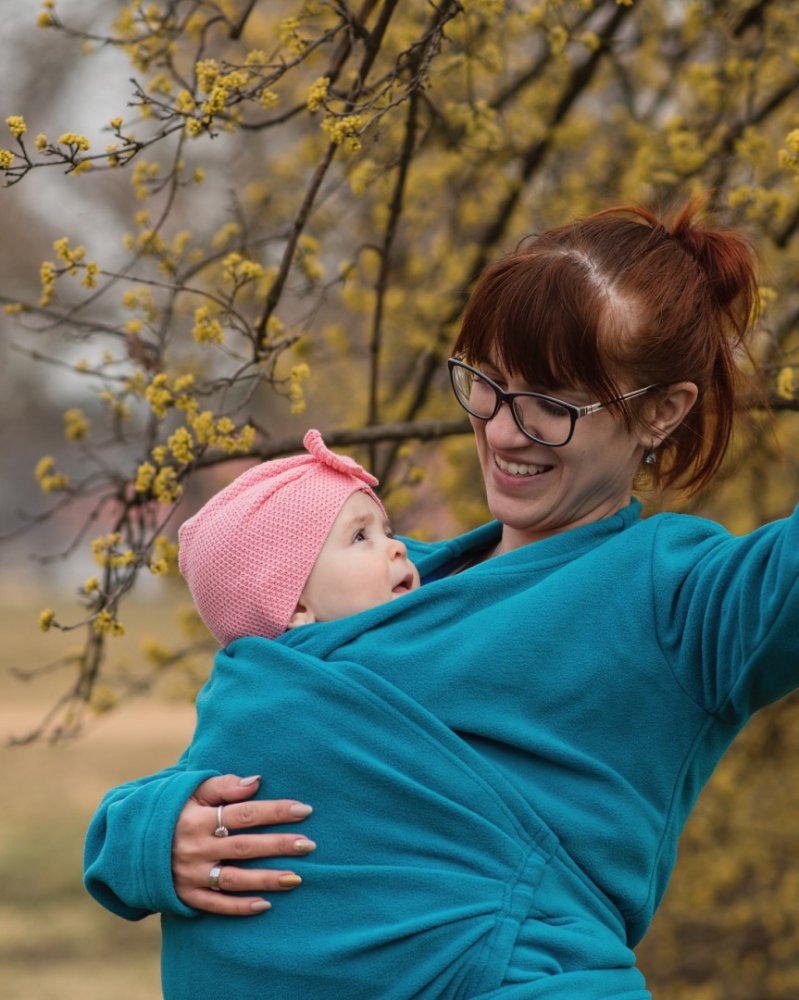 Zina Maternity and Carrier Wrap Jacket, in pile, turchese L/XL - immagine 4
