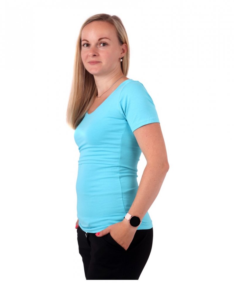 Koszulka do karmienia piersią Kateřina, krótki rękaw, turkusowa S/M - obrazek 3