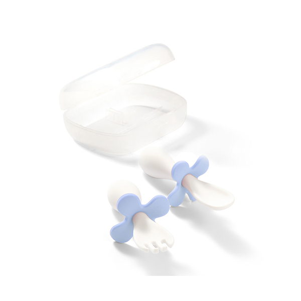 BABYONO Cucchiaio e forchetta con custodia blu 12m+