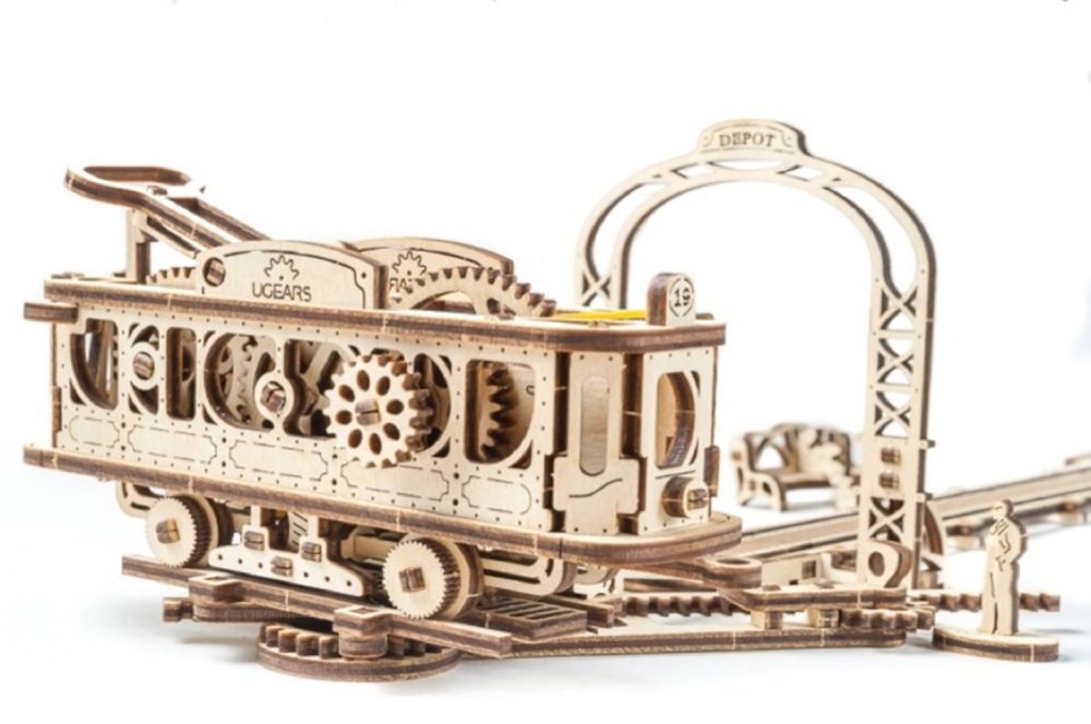 Ugears 3D puzzle de madera mecánico Mechanical Town línea de tranvía - Imagen 2