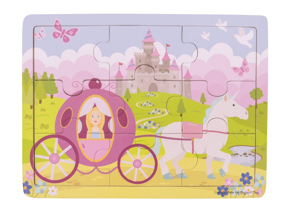 Bigjigs Toys Puzzle de madera princesa con carruaje