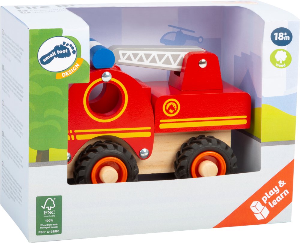small foot Auto dei pompieri in legno con scala - immagine 3