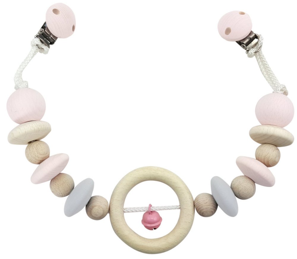 Hess Zawieszka do wózka naturalna z różowym dzwoneczkiem