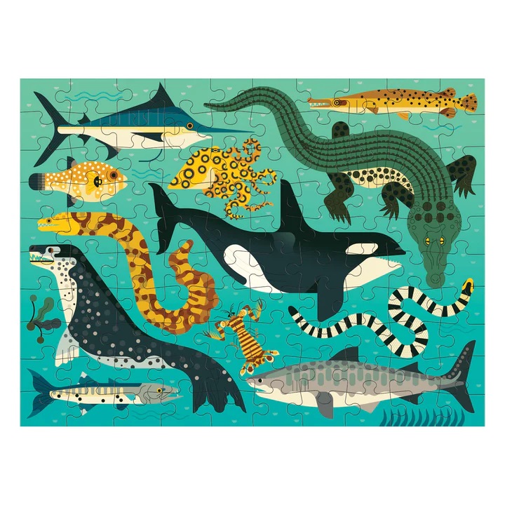 Mudpuppy Doppelseitiges Puzzle Land- und Meeresräuber 100 Teile – Bild 5