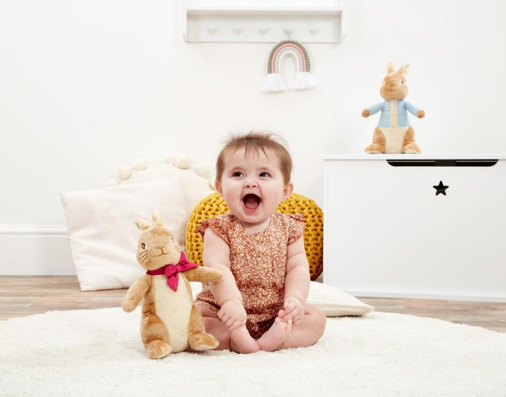 Tęczowy Pluszowy Króliczek Flopsy z kokardką duży - obrazek 3