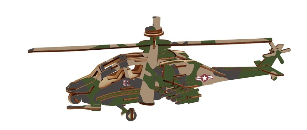 Woodcraft Drewniane puzzle 3D Helikopter bojowy Apache