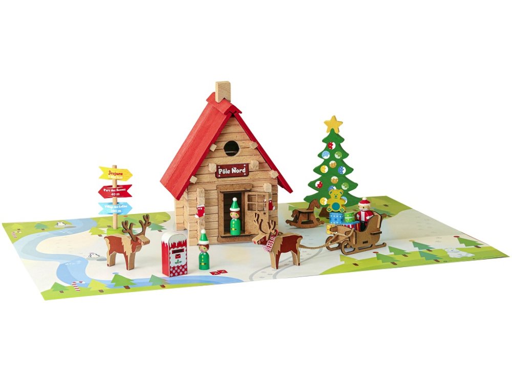 Jeujura Jeu de construction en bois 90 pièces Chalet de Noël