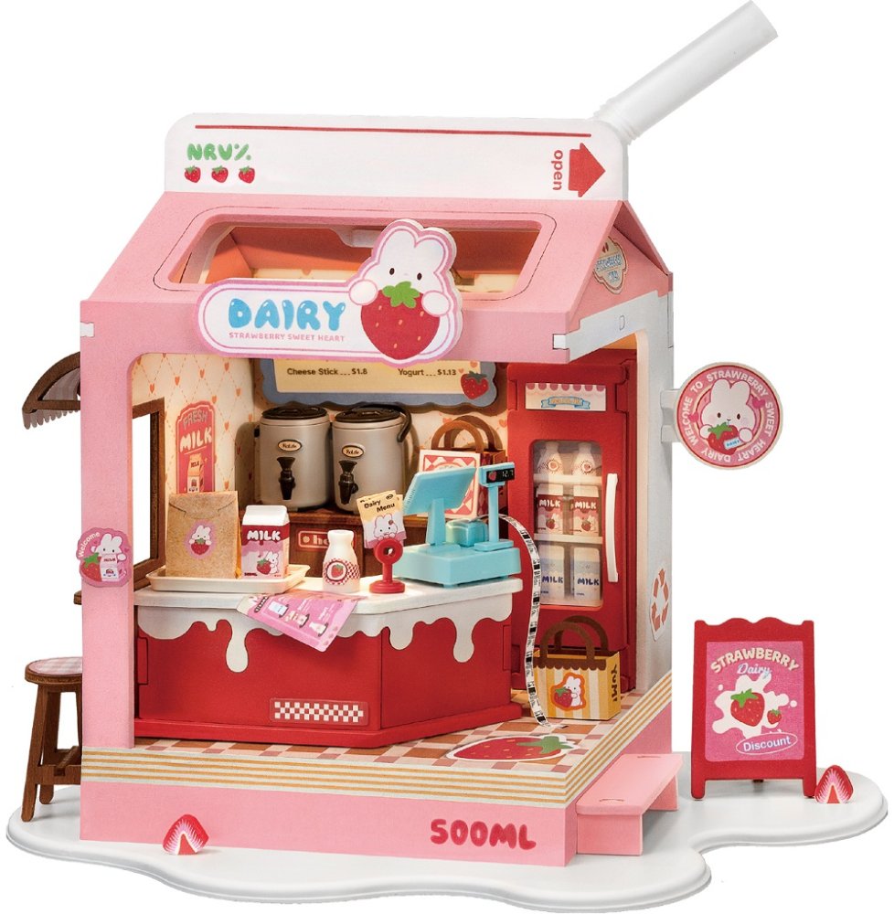 RoboTime 3D fa puzzle Miniatűr házikó Tejbár Eper