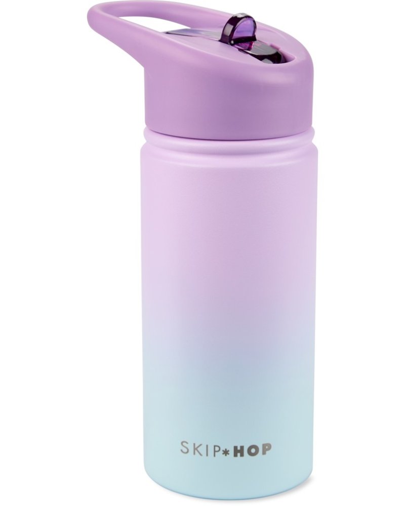 SKIP HOP Trinkflasche mit Strohhalm Edelstahl Wander - Ombré Purple, 450ml
