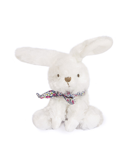 Doudou Pluszowy króliczek z chustką 12 cm fioletowy w kwiatki