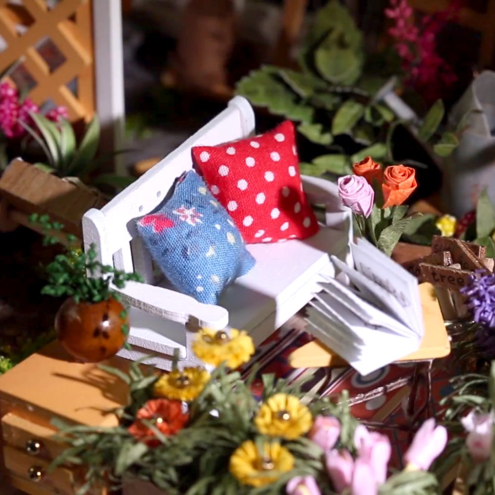 RoboTime 3D dřevěná skládačka Miniatura domečku Zahradní terasa (obrázek 5)