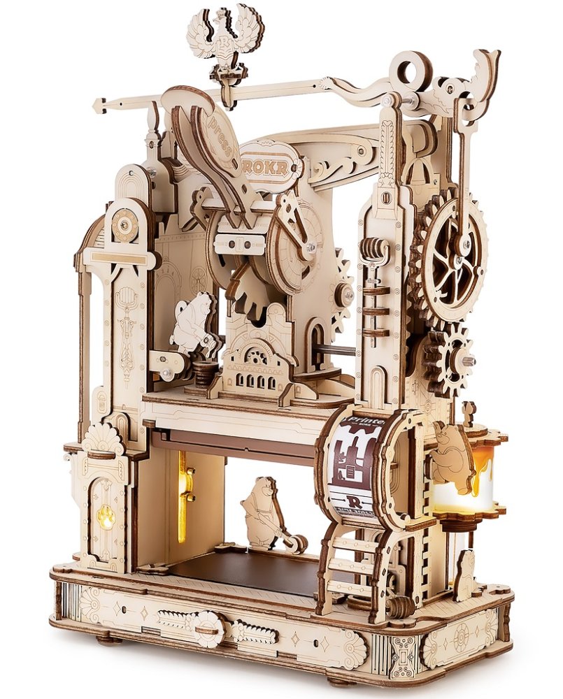 RoboTime 3D dřevěná mechanická skládačka Tiskařský lis