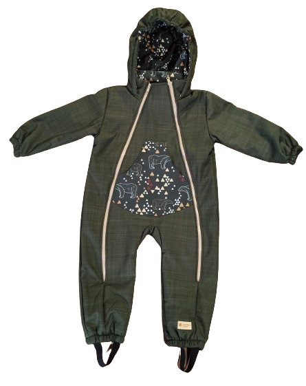 Monkey Mum® Mono De Invierno Infantil Softshell Con Forro Polar - Caqui Cazador Con Oso - Talla 86/92 86/92