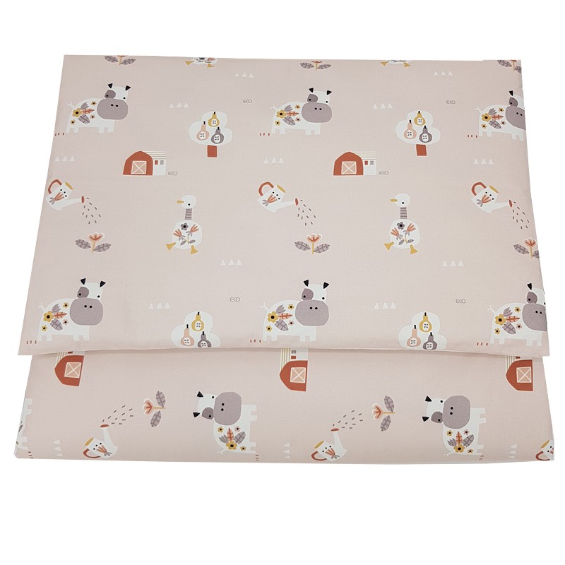 Linge De Lit ECO 2 Pièces En Coton Avec Imprimé Ma Ferme Rose Poudré 40x60 Cm, 90x120 Cm