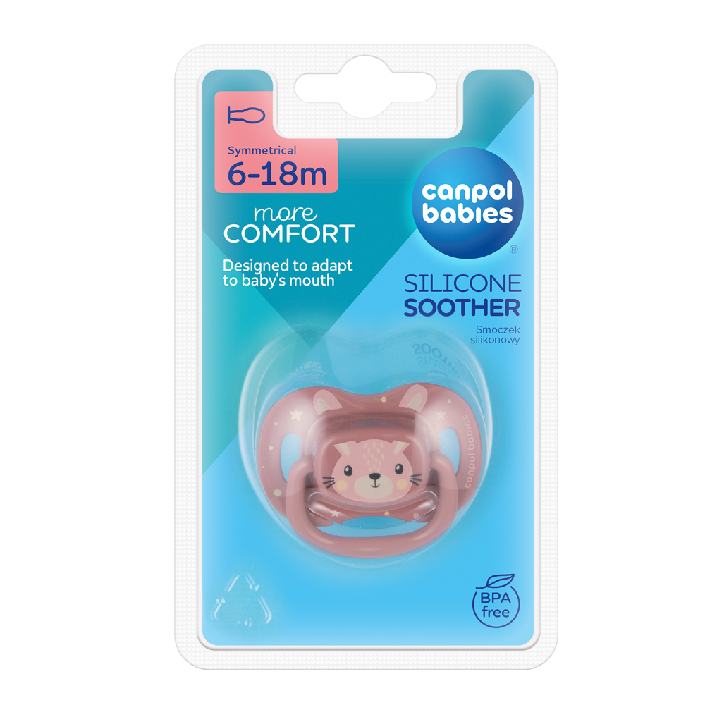 CANPOL BABIES Pacifier Silicone Symmetrical Cute Animals 6-18m 1pc Pink