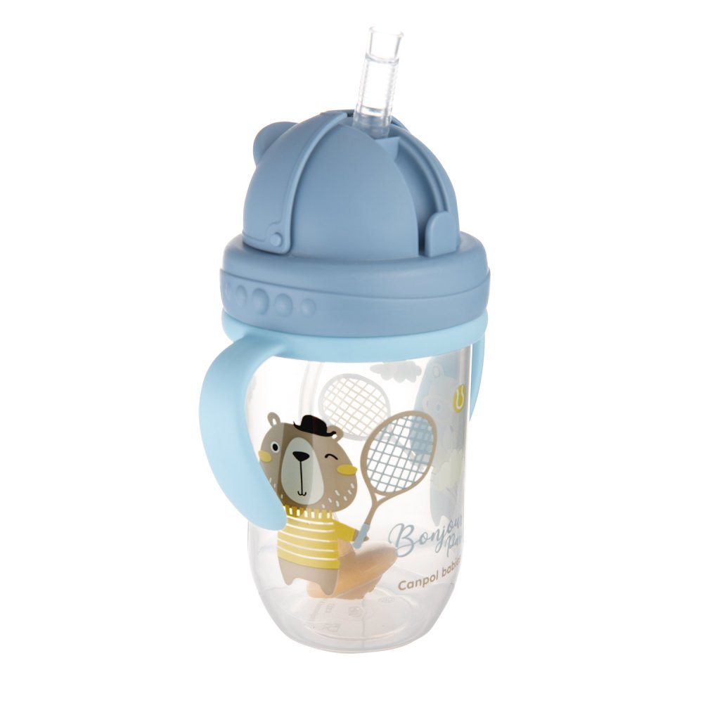 CANPOL BABIES Gobelet Anti-fuite Avec Paille Et Lest 270 Ml Bonjour Paris Bleu, 6 Mois+