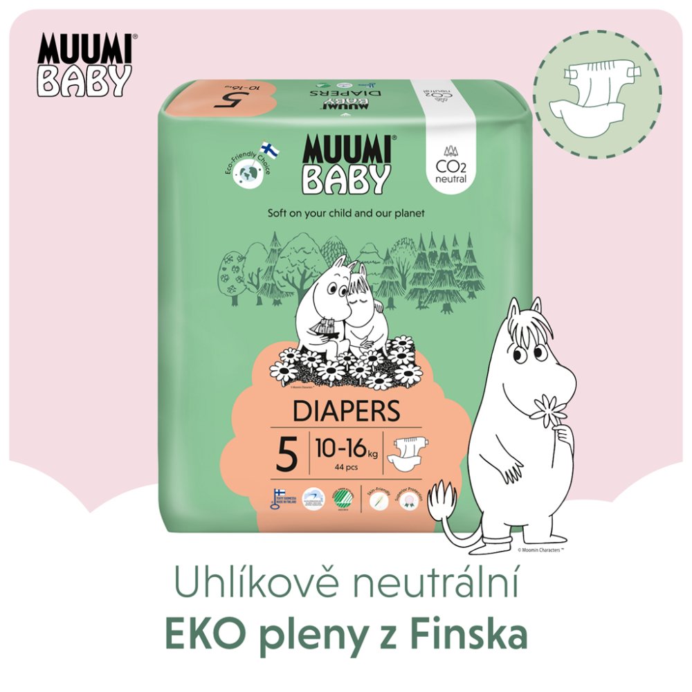 MUUMI Baby 5 Maxi+ 10-16 Kg (132 Buc), Pachet Lunar De Scutece Eco