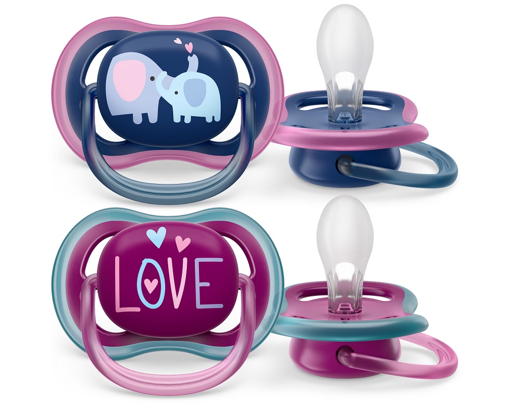 Philips AVENT Sucette Ultra Air 18m+ Fille (éléphant), 2 Pc