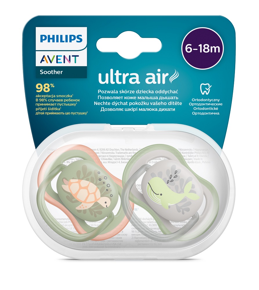 Philips AVENT Ultra Smoczek Powietrza Zdjęcie 6-18m Chłopiec (morski), 2 Szt