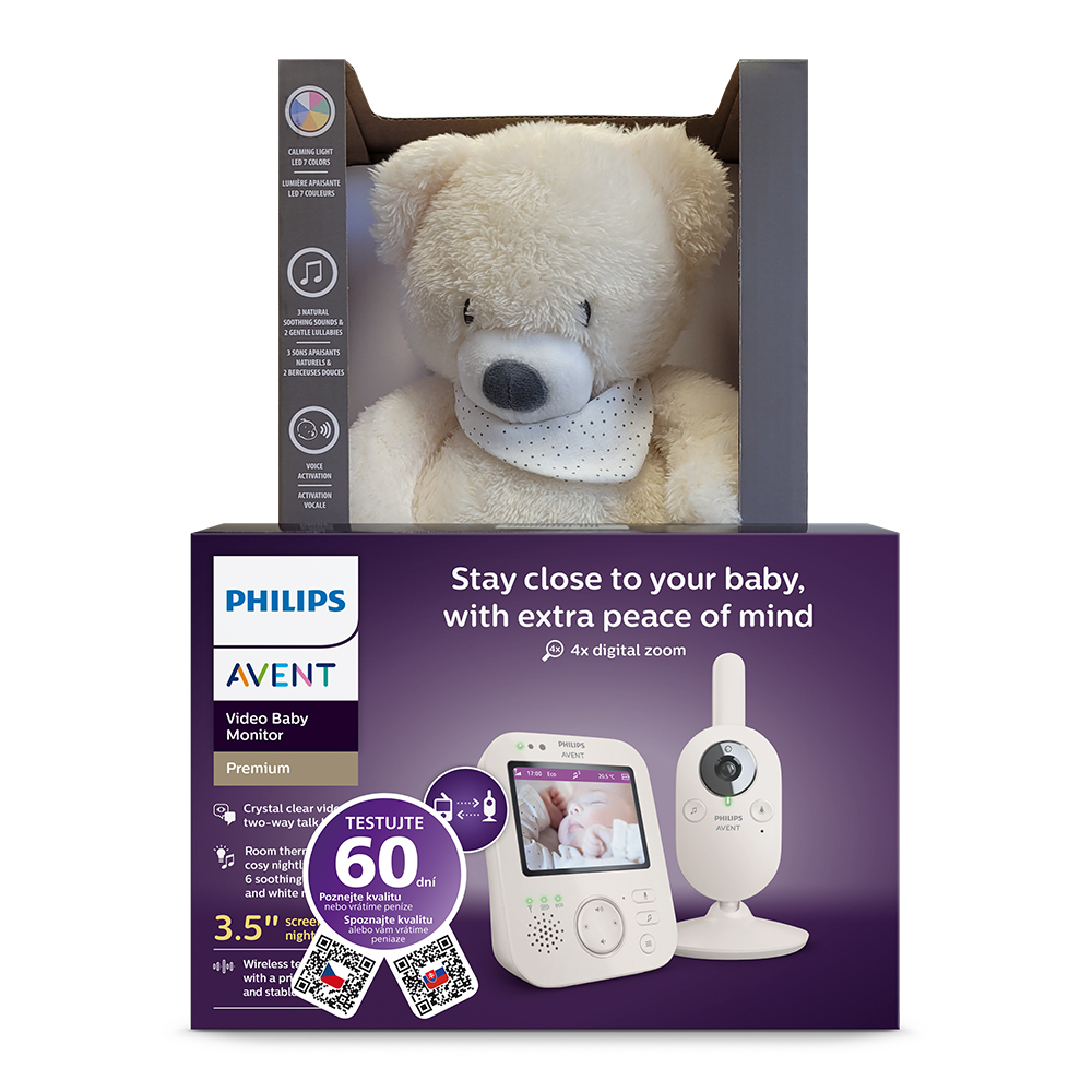 Philips AVENT Baby Monitor Video SCD891/26+NATTOU Succhietto 4 In 1 Sleepy Bear Beige 0m+