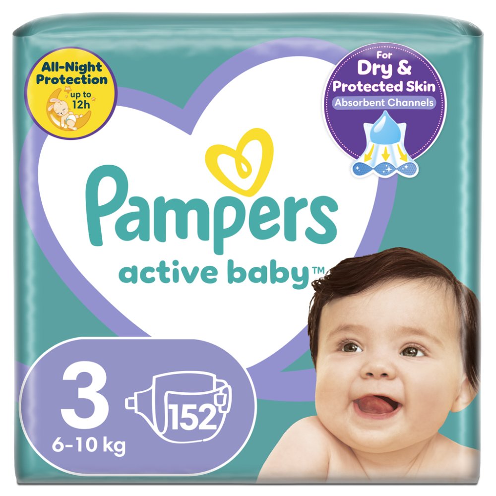 Couches Jetables PAMPERS Active Baby 3 (6-10 Kg) 152 Pièces - MEGA PACK