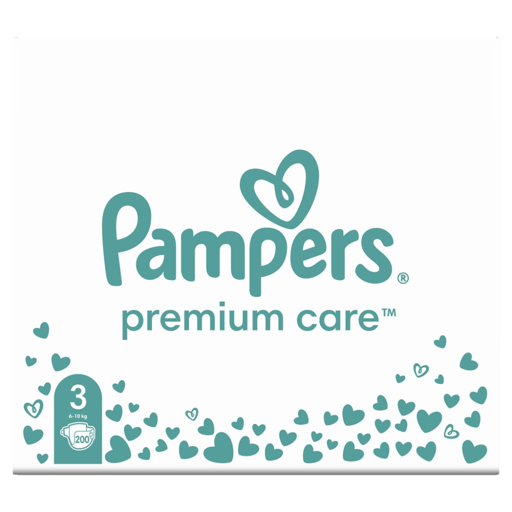 PAMPERS Premium Care Wegwerfwindeln Größe 3 (200 Stück) 6-10 Kg - Monatspackung