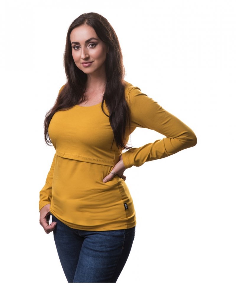 Maglietta per l'allattamento Kateřina, manica lunga, senape XS/S
