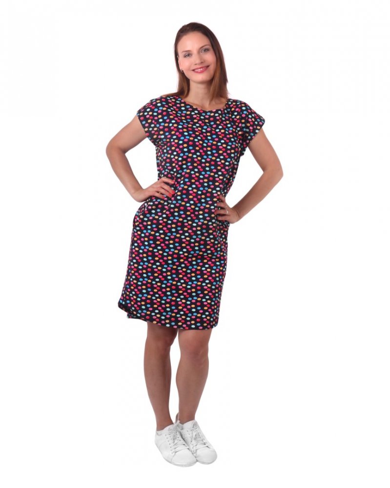 Robe Zoe à poches pour femme, coupe ample, pois de couleur sur fond bleu S/M – Image 5
