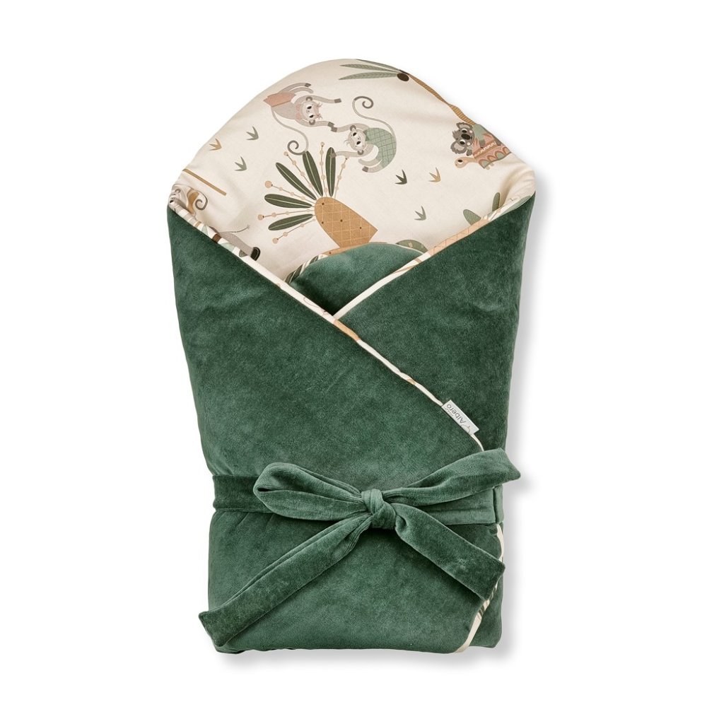 KLUPS Babakocsi merevítés nélkül, masnival, Velvet Tropic fun green 75x75 cm