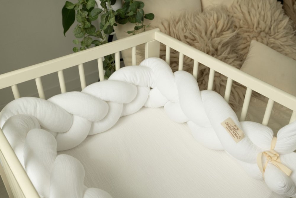 BABYMATEX Ochraniacz do łóżeczka muślinowy pleciony warkocz - biały 200 cm - obrazek 6