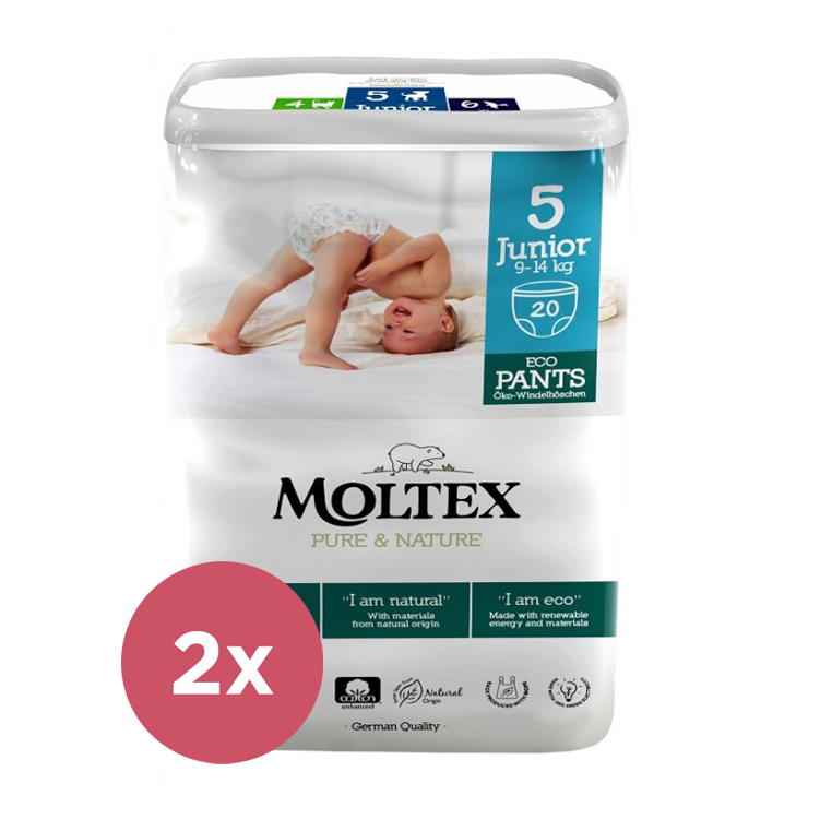 2x MOLTEX Pure&Nature Pannolini a mutandina usa e getta 5 Junior (9-14 kg) 20 pz