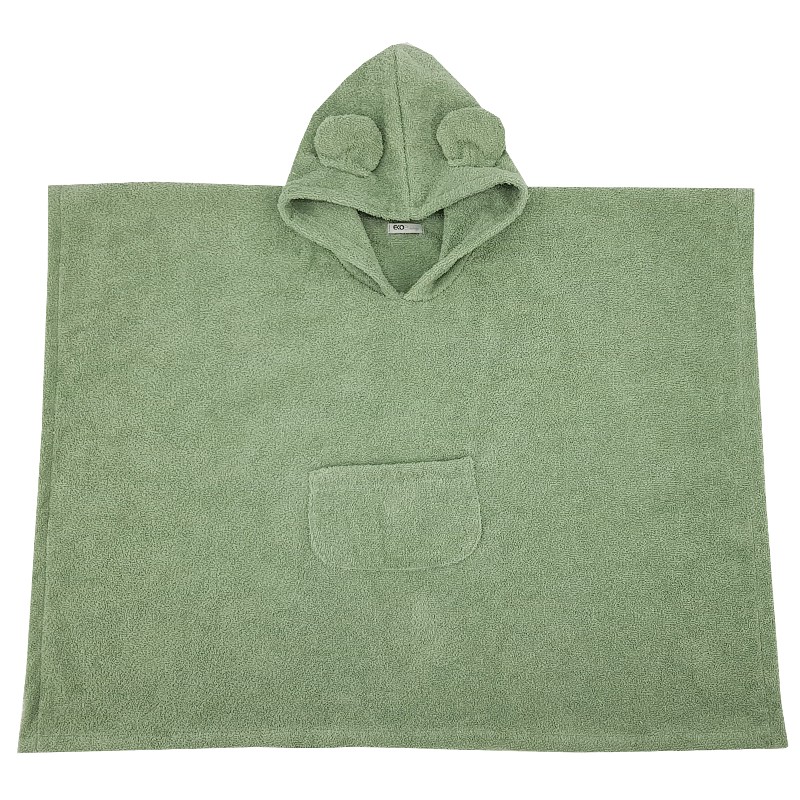EKO Poncho bawełniane z kapturem i uszkami Olive green 75x120 cm - obrazek 4