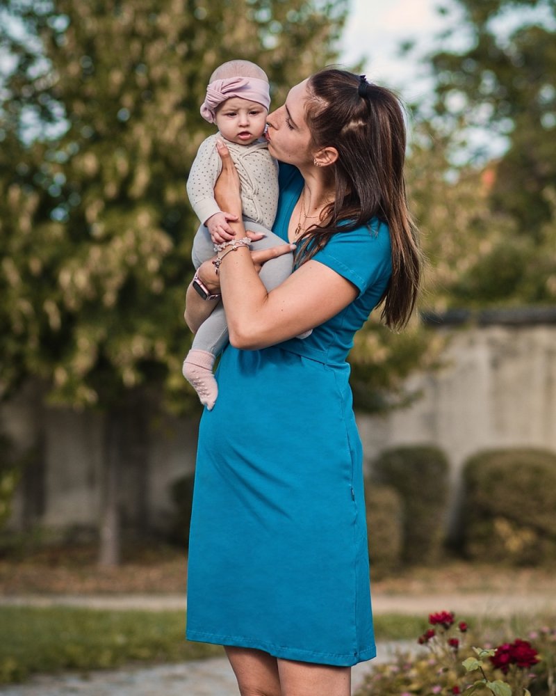 Robe d'allaitement avec poches, manches courtes, turquoise foncé L/XL