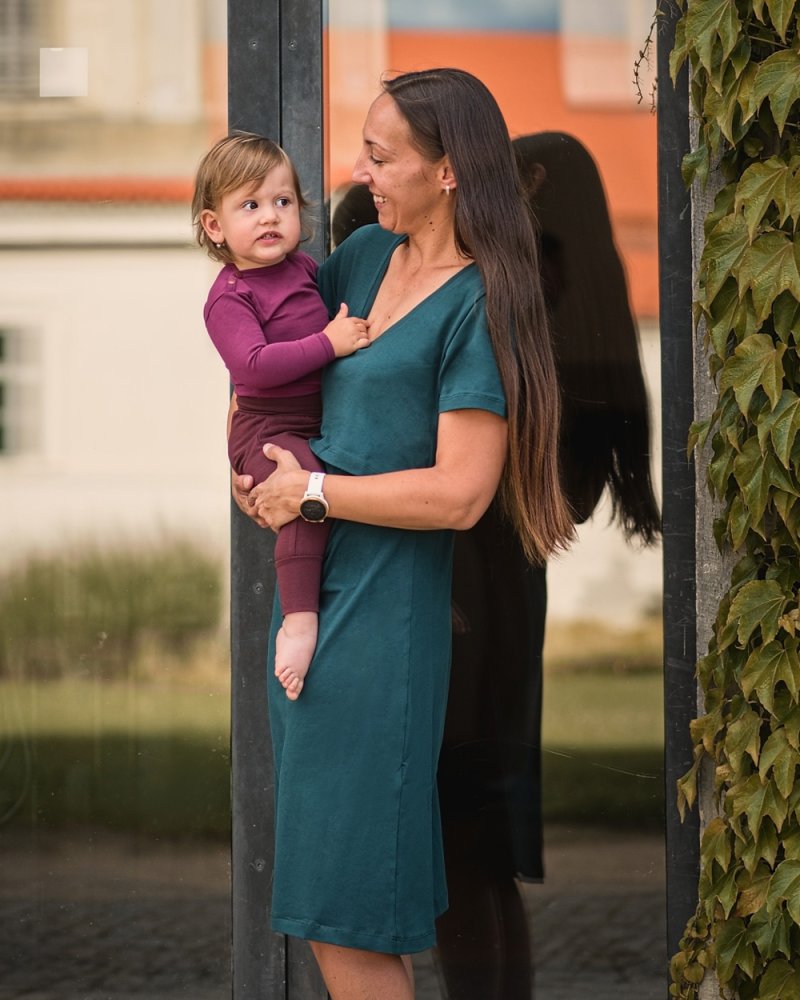 Robe d'allaitement avec poches Thé, manches courtes, vert bouteille XS/S – Image 5