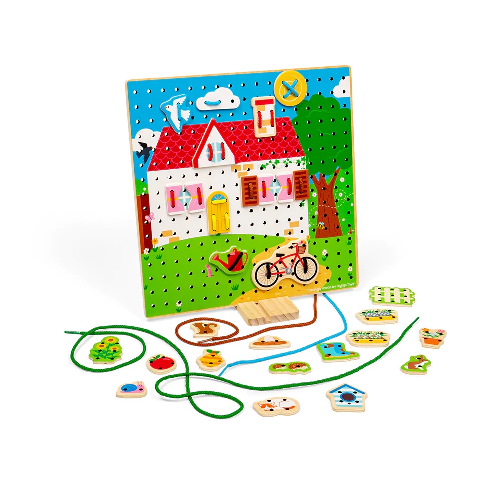 Bigjigs Toys Tablero de enhebrar casita